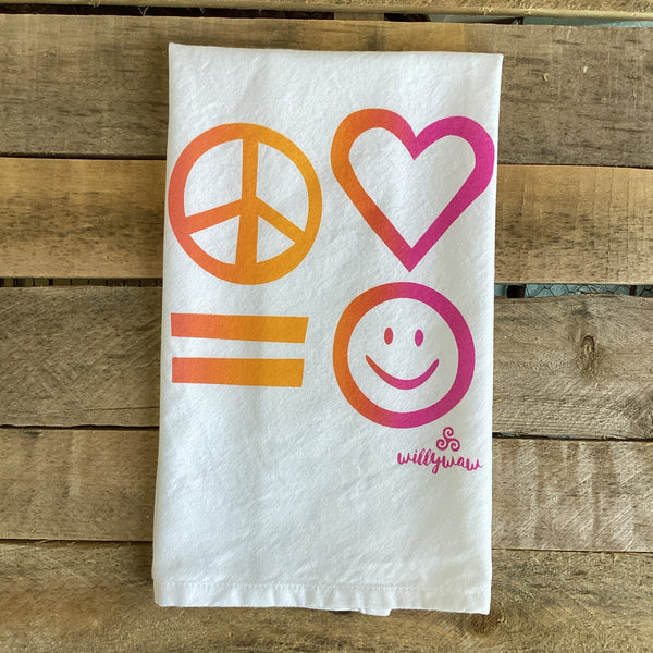 Peace, Love, Equality = Happiness Tea Towel