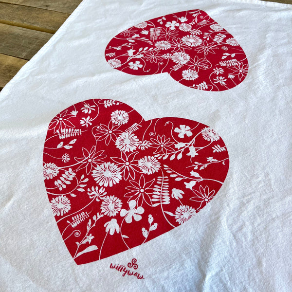 Double Heart Tea Towel