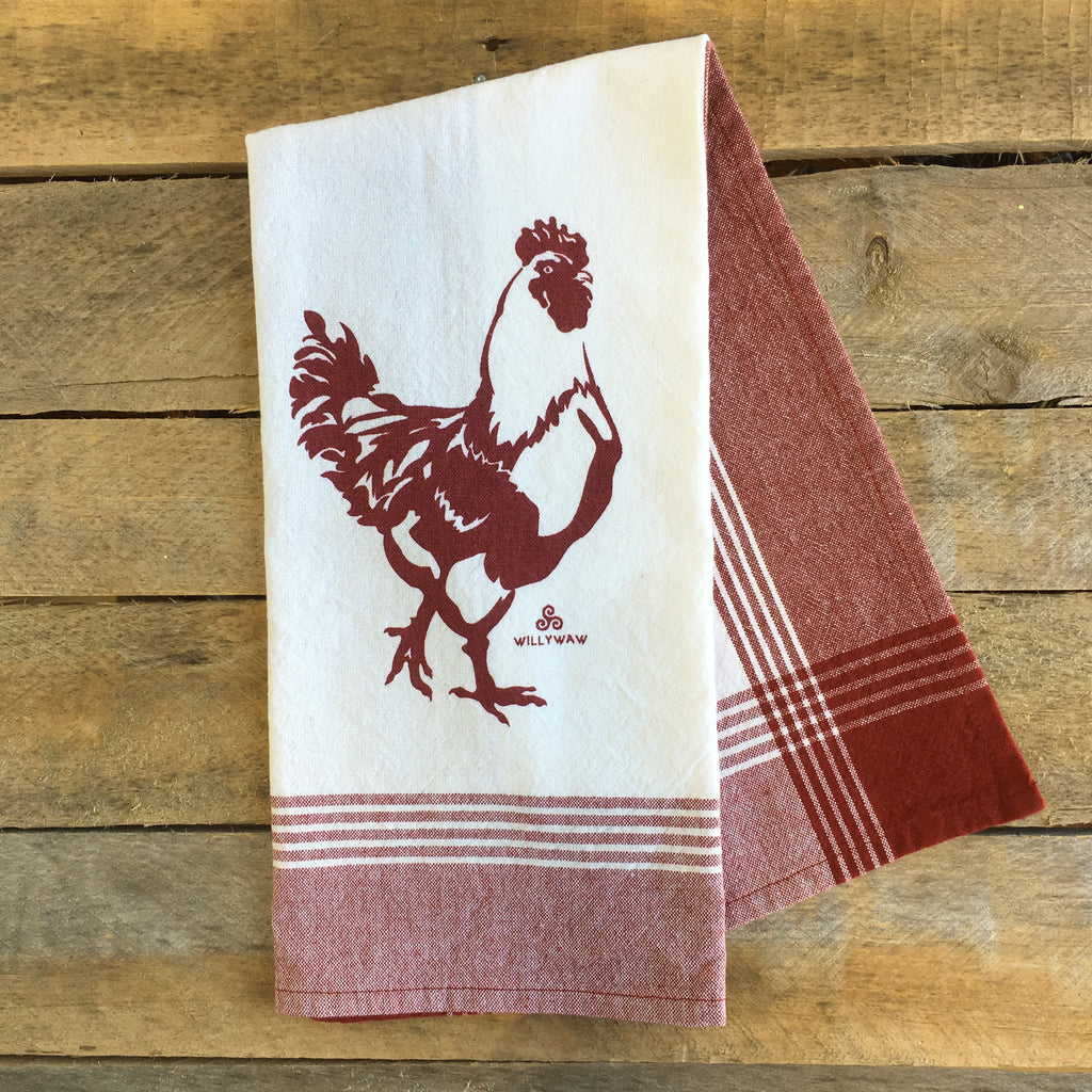Rooster, Striped Tea Towel